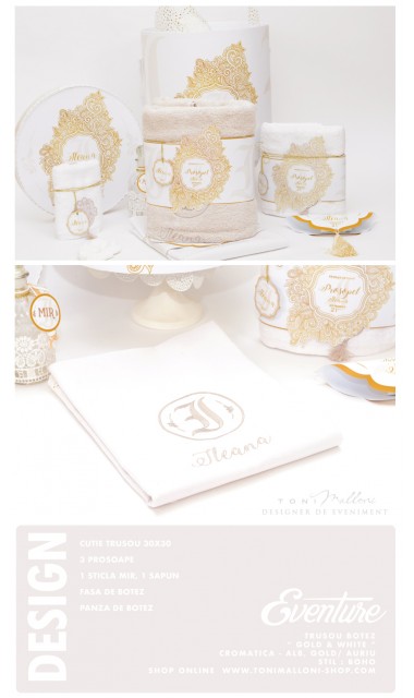 Trusou de botez in stil boho realizat in nuante de gold si alb, Boho 7